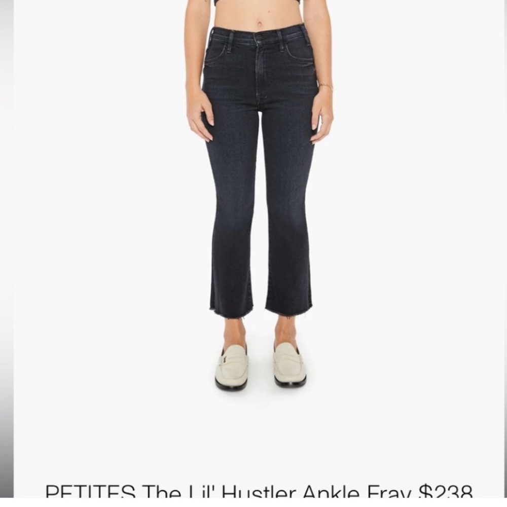 MOTHER Black Cropped Ankle Fray Jeans